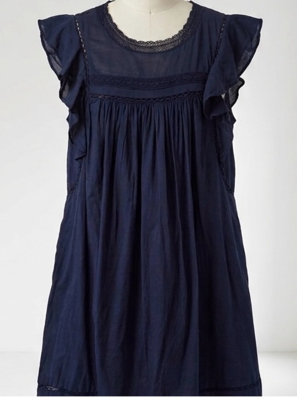 Sunday Best| Aritzia| Navy Blue Ruffle-Sleeve Cotton Babydoll Dress Sz S
